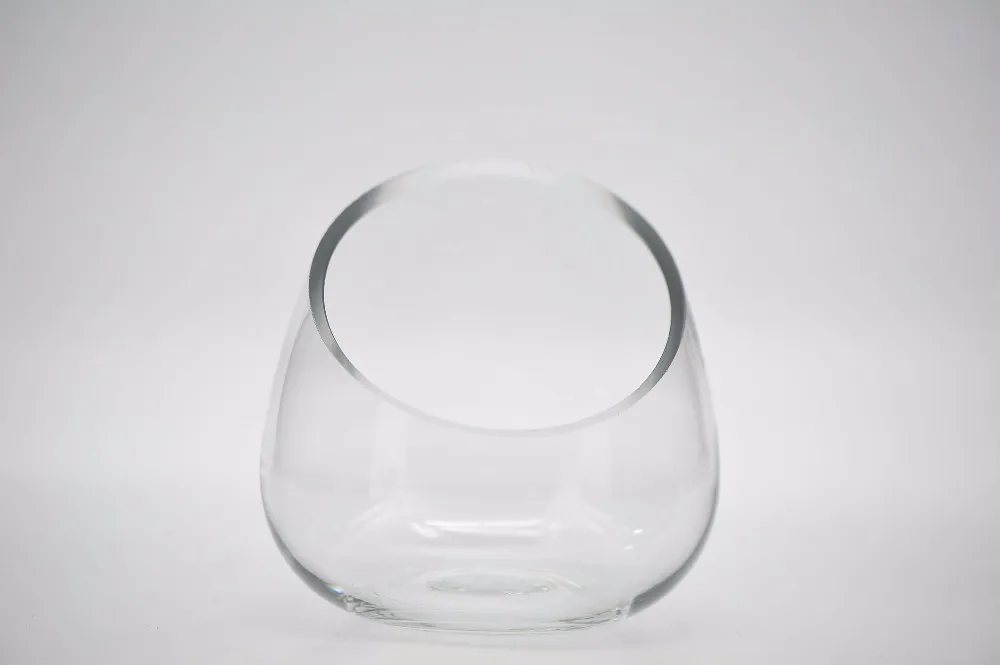 Clear Slant Cut Bowl Glass Vase / Candle Holder Slanted Clear Glass
