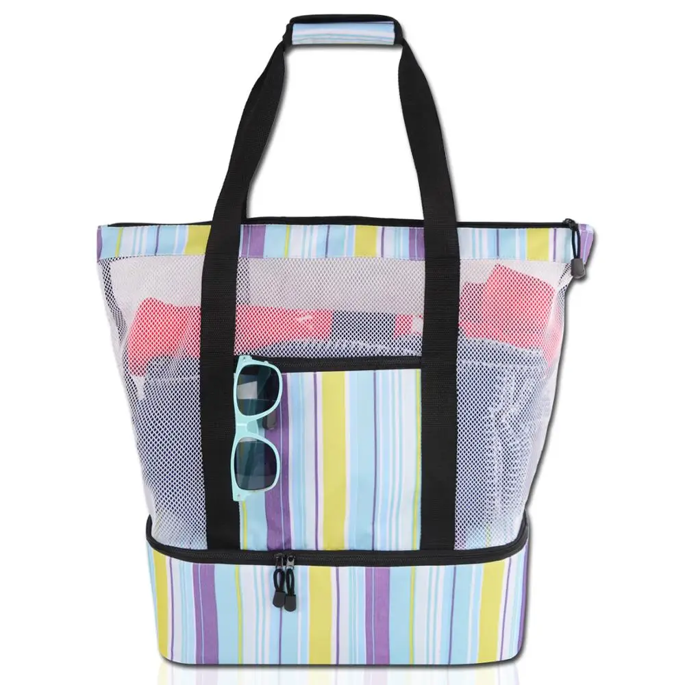 

Hot sale Mesh Beach Bag with Cooler Compartment on Bottom