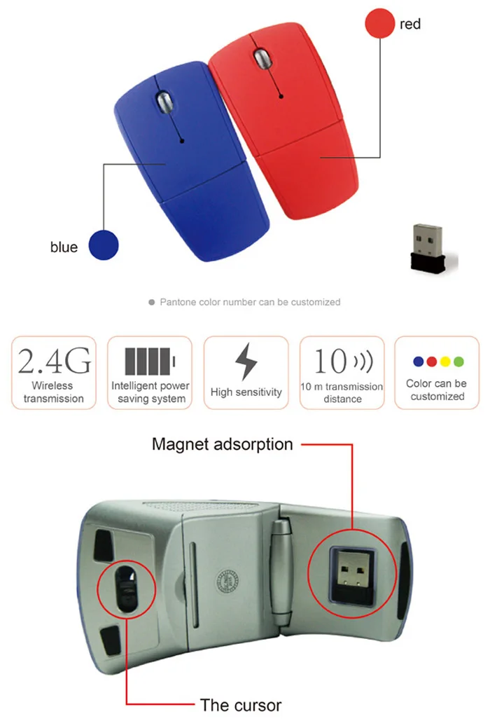 computer accessory 2.4G foldable arc wireless optical mouse for PC
