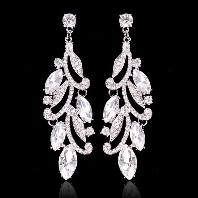 

Luxury Crystal Beaded Bridal Wedding Jewelry Gold Plated Gorgeous Rhinestone Dangling Drop Pendant Costume Earrings For Women