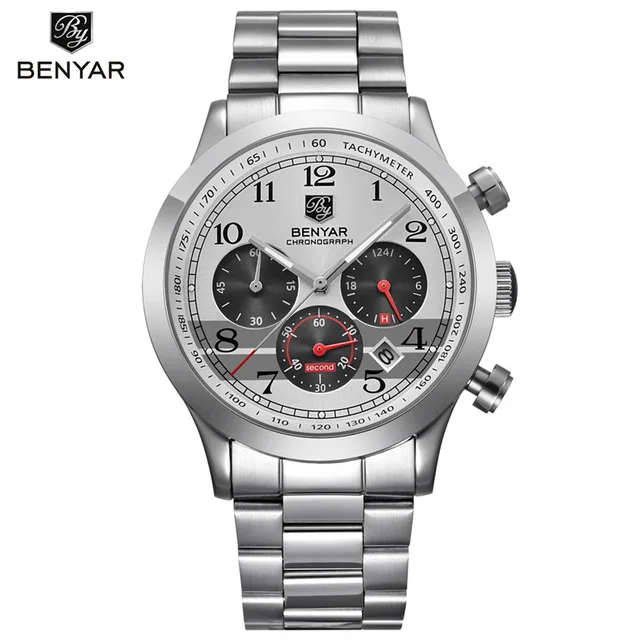 

Top Sale Luxury Brand BENYAR 5107 Stainless Steel Belt Quartz Analog Chronograph Working Fashion Wrist Watch for Male