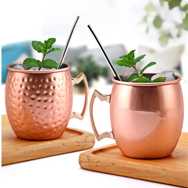 

500ML Moscow Mug Stainless Steel Drum Type Hammered Copper Plated Beer Mug Beer Cup Mule Mug For Bar Accessories