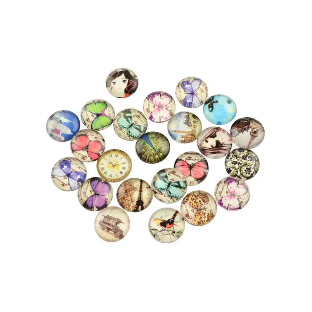 

PandaHall Dome 12mm Mixed Printed Glass Cabochons, Mixed color