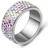 Fashion Jewelry Five Rows of Colorful Crystal Stainless Steel Silver Ring