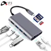 Fengshou USB Type C Hub with SD/TF USB-C Hub with RJ45 High Speed Ethernet HD-MI 4K Type-C adapter with PD Power Ports