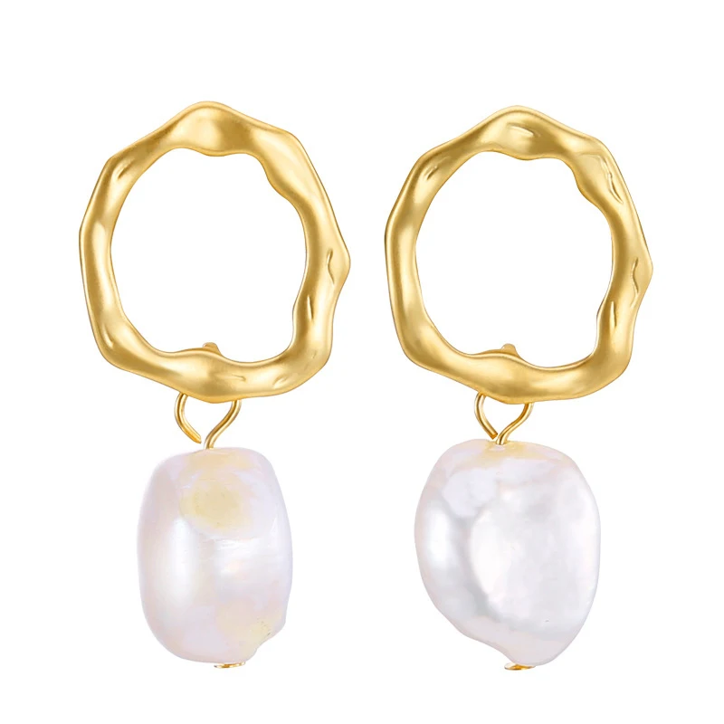 

Vintage Irregular Freshwater Pearl Dangle Earrings For Women Brincos Geometric Gold Metal Drop Earring (KER187), Same as the picture