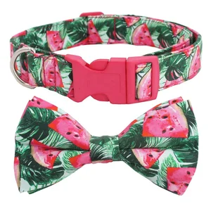 Image of Summer Bow Tie Dog Collar , Personalized Engraved Dog Collar with All Metal Buckle