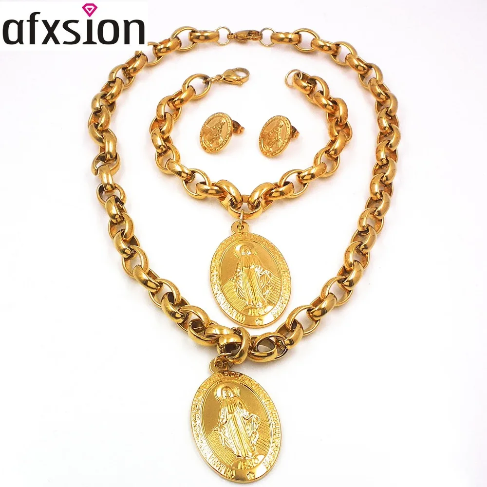 Afxsion jewelry virgin Mary necklace stainless steel jewelry pendant earrings bracelet