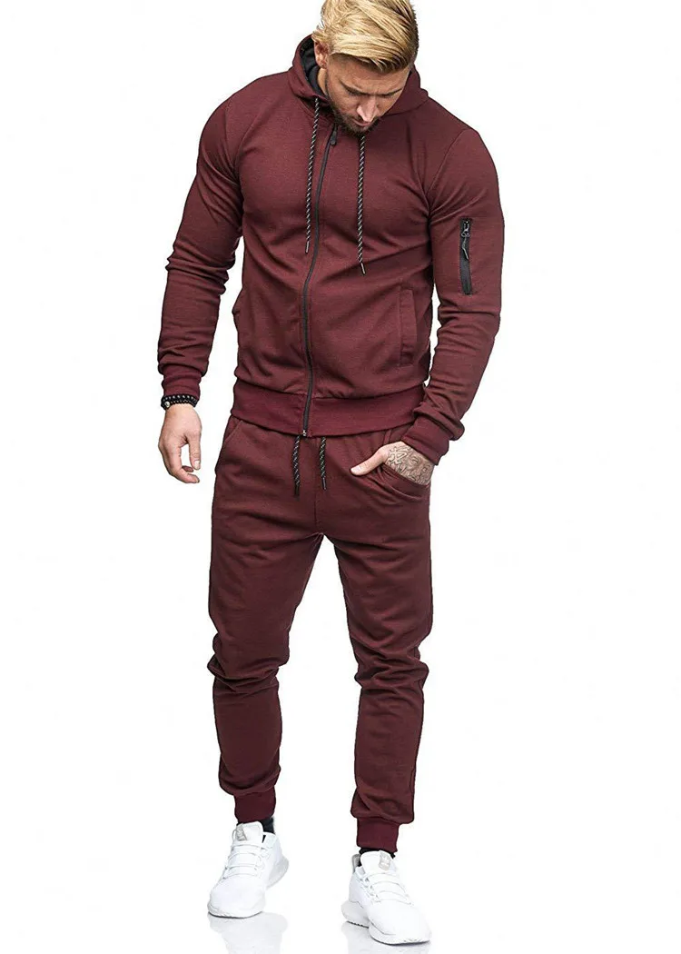 Wholesale Fashion Zipper Casual Hoodie Set Plain Sports Tracksuit Men