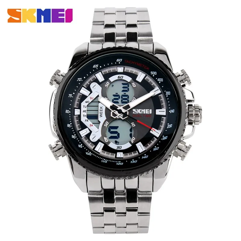 

skmei 0993 multifunction analog led clock army 316l stainless steel sport watch digital quartz luxury men 30m waterproof watches