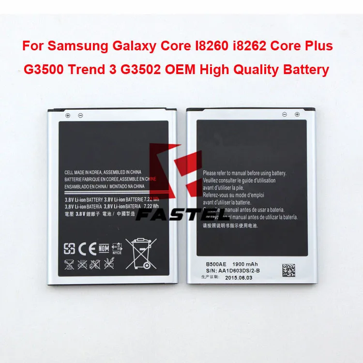 New B150AE Li-ion Mobile Phone Battery For Samsung Galaxy Core I8260 i8262 Core Plus G3500 Trend 3 G3502,1800mAh