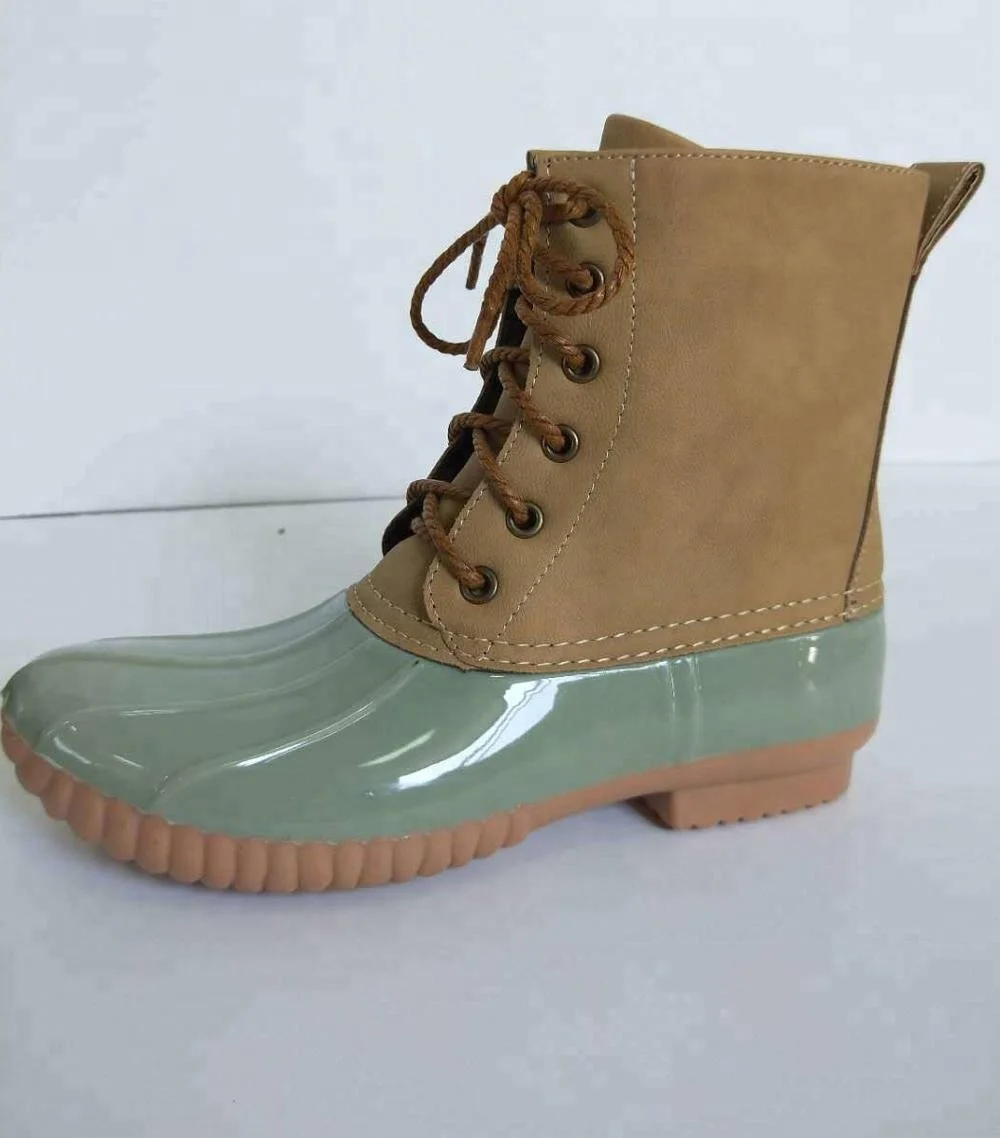 

Factory Price Wholesale customized Fashion Design Rubber Duck Boot, Brown little green