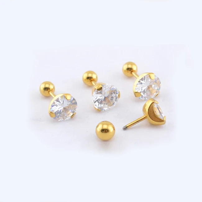 Es01119 Gold Plated White Stone Stud Earrings Buy White Stone Stud Earrings,White Stone Stud