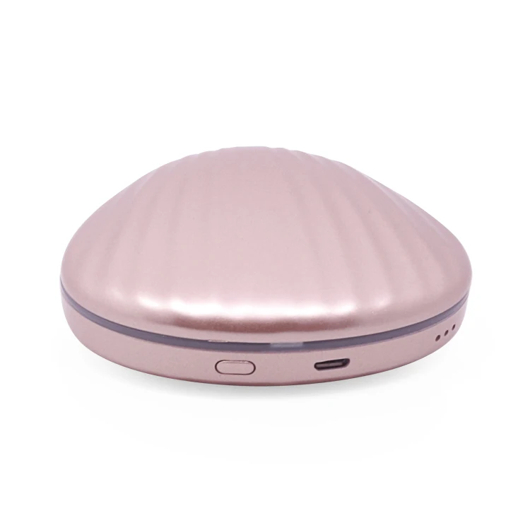 

Portable 1X 5X double sides rose gold Sea shell shaped LED makeup mirror with power bank 2500mah, Pearl white