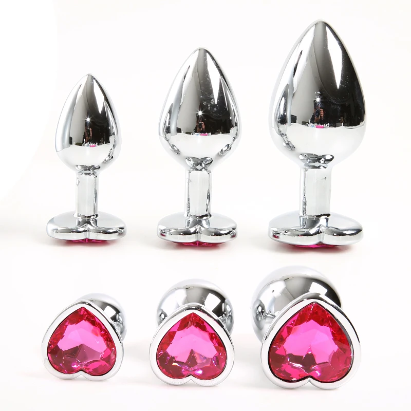 Adult Sex Toys Multiple Color Heart Shaped Stainless Steel Metal Plug