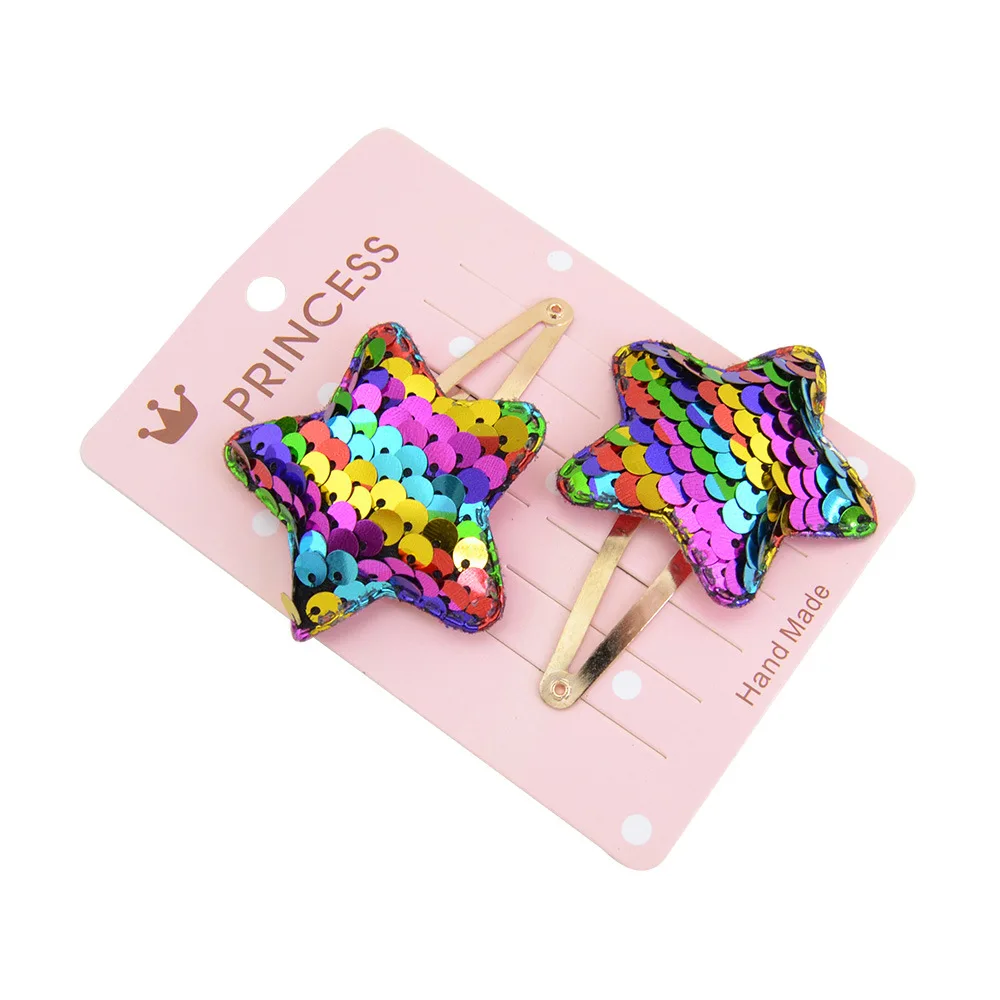 

free shipping 2pcs sequins heart star crown pair of hair BB clip for baby girls