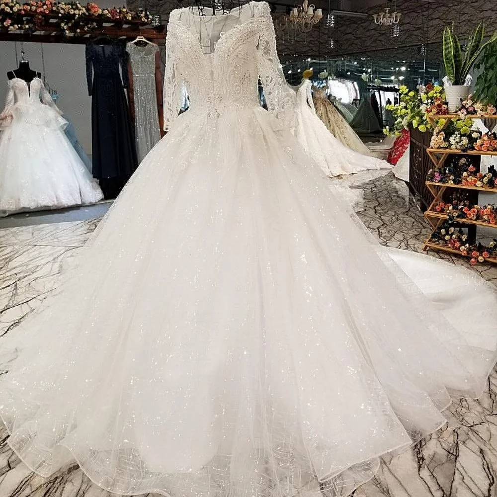 

Jancember LS84440 real picture long sleeves elegant beaded chinese applique traditional wedding dress