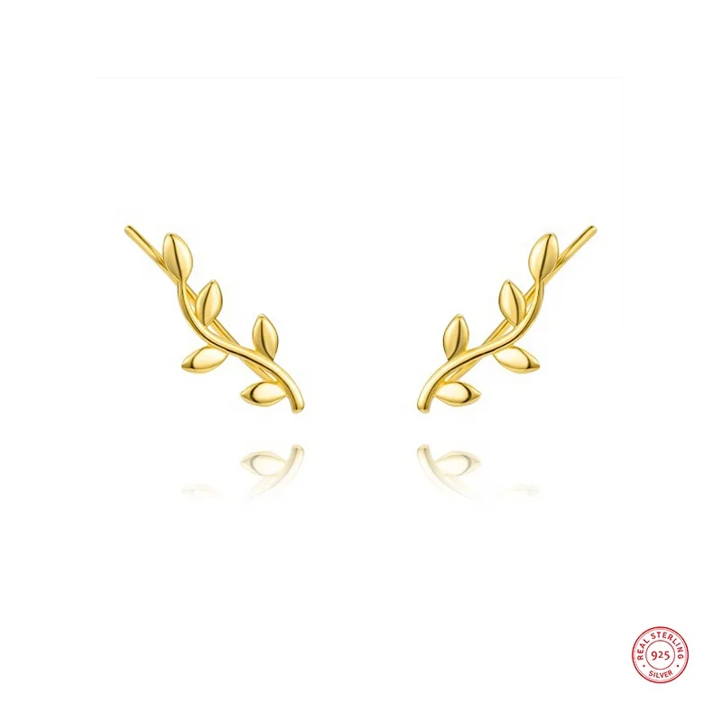 

Loftily Jewelry New Fashional Women's 925 Sterling Silver Olive Branch Gold Plated Stud Earrings