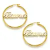 Custom Any Text 18K Gold Lady Statement Ear Hoops Hinged Name Hoop Earrings
