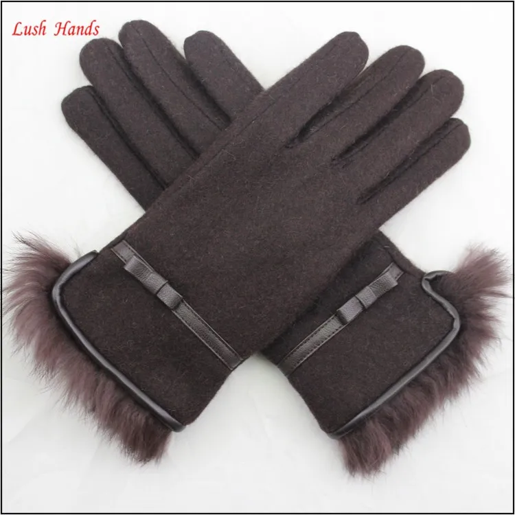 2016 women fashion woolen gloves and real Fur woolen gloves