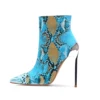 Chengdu Factory Large Size Snakeskin Material Pointed Toe Heels Gold Metal Chaussure Femme Boots