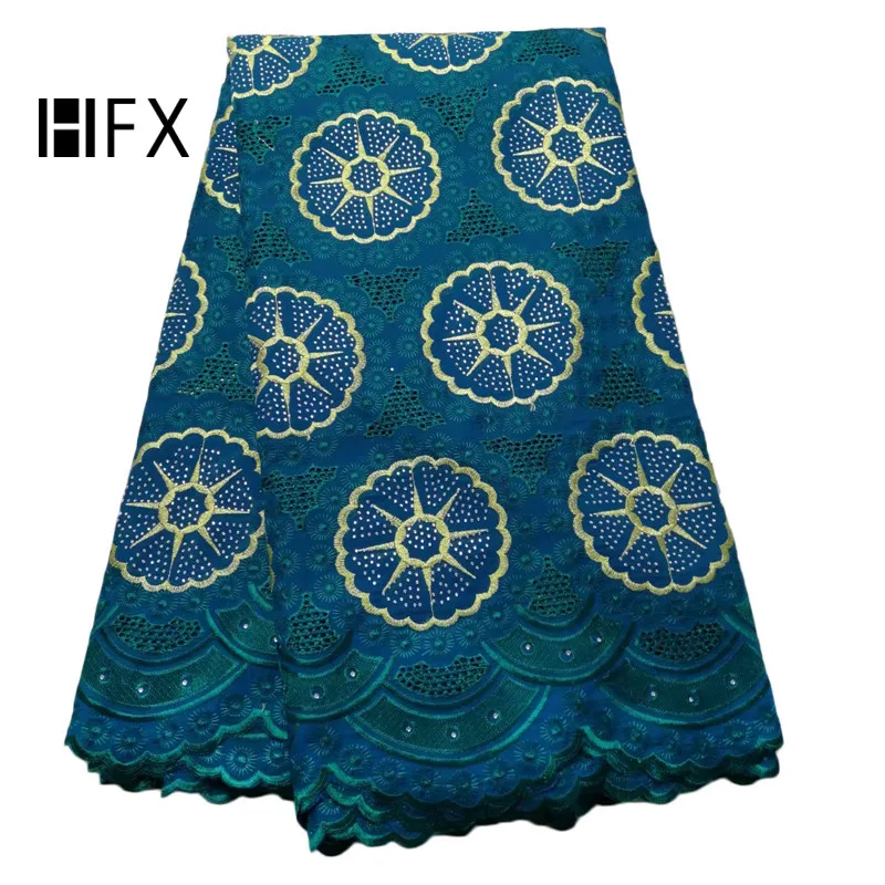 

HFX Latest Teal Indian Embroidered Wedding Lace 5 Yards Swiss Voile African Lace Fabric 2019 for Women