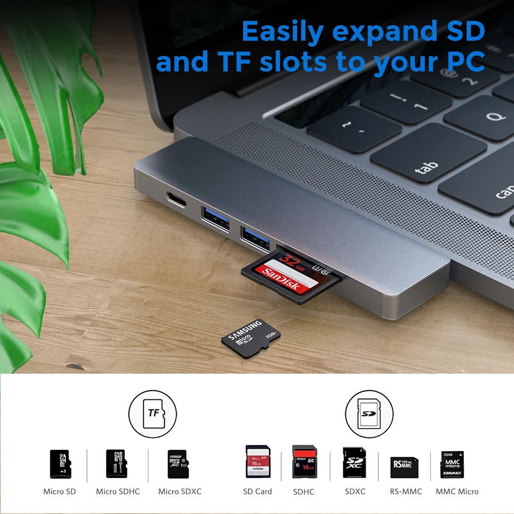
5 in 1 Dual USB Type C Hub with Thunderbolt 3 USB 3.0 SD/TF Card Reader for MacBook Pro 