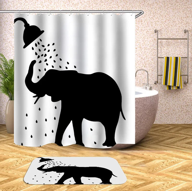 

Cheap Shower Curtain Bath Mat Set Waterproof Plastic Hooks Bathroom Shower Curtain