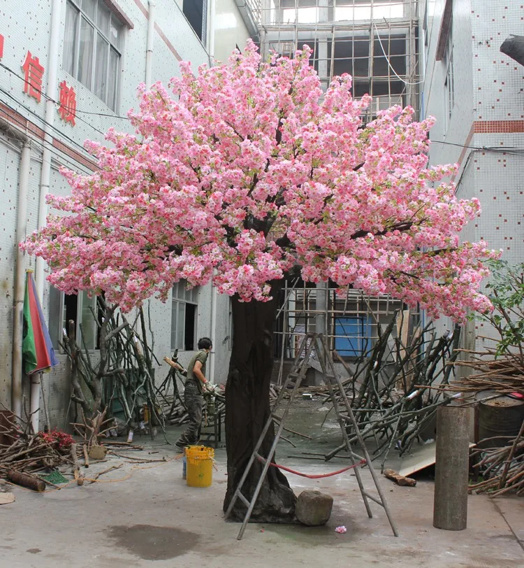 Artificialcherryblossomtreesforsale,Weeping Pink Faux Sakura Plant Artificial Peach Cherry