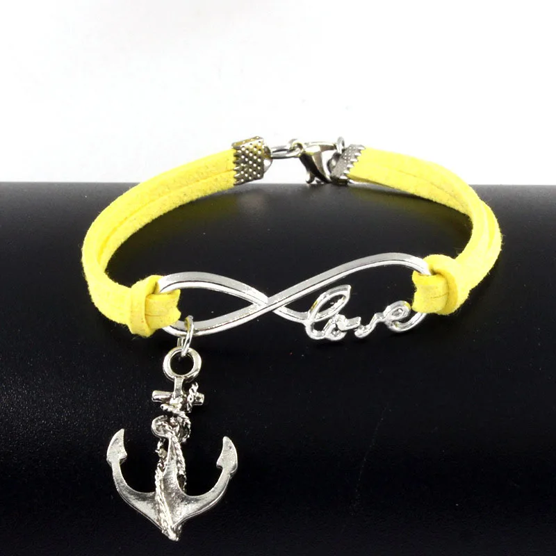 

Leather handmade infinity love viking anchor hand chain bracelet for men, As picture & custom colors