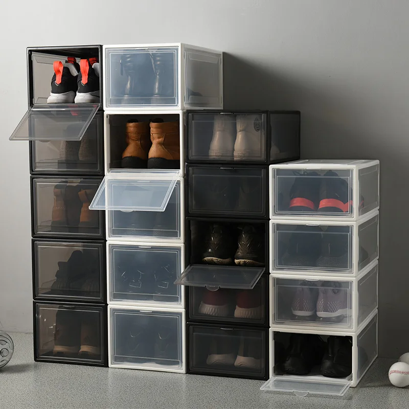 
Stackable Drop Front Shoe Box Plastic Folding Storage Transparent Sneakers Basketball Shoes Box Collection Shoe Cabinet 