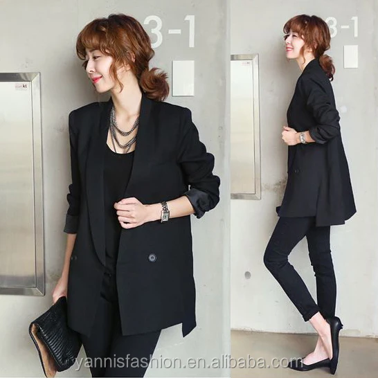 

Autumn new Women long coat black Small suit loose blazer slim jacket women's blazers OL thin plus size outerwear, N/a