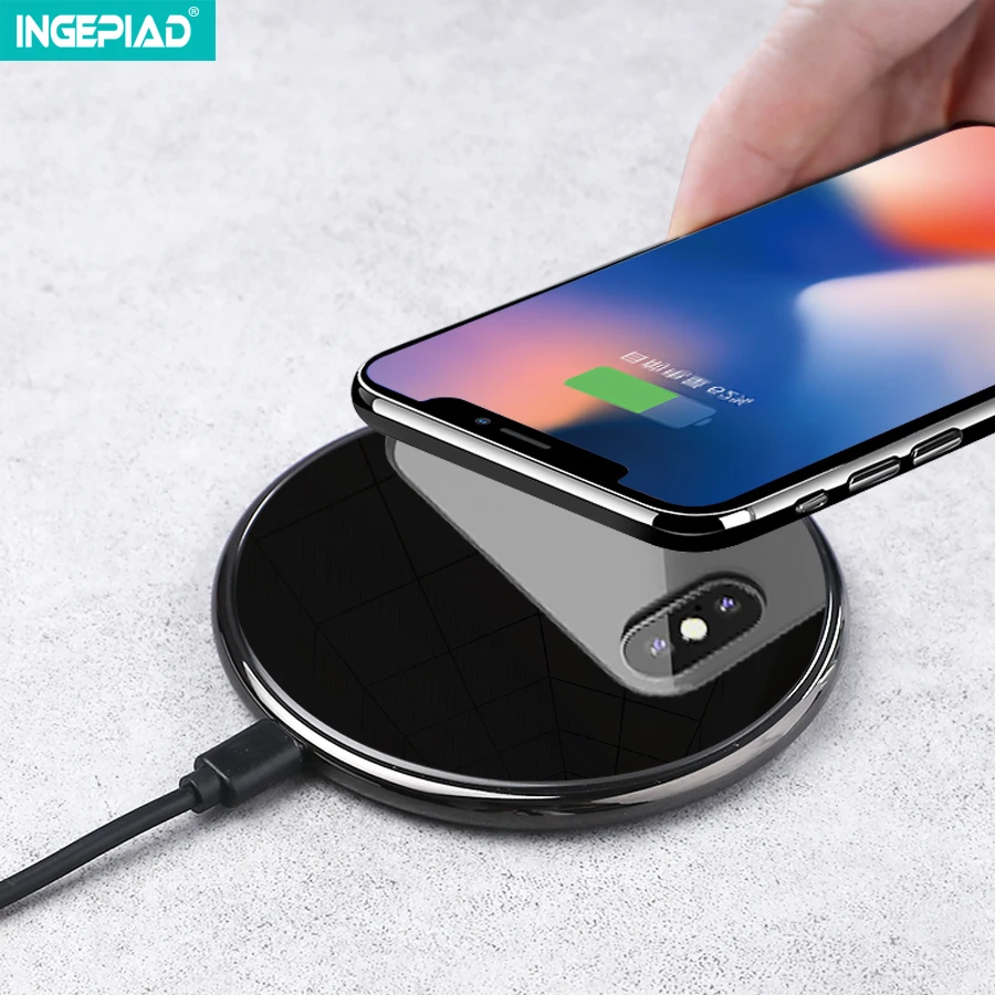 

Chinese OEM Factory Slim Small Portable 10W Fast Charging Qi Standard Quick Charge Mirror Wireless Charger with Gift Box Packing, Silver;black