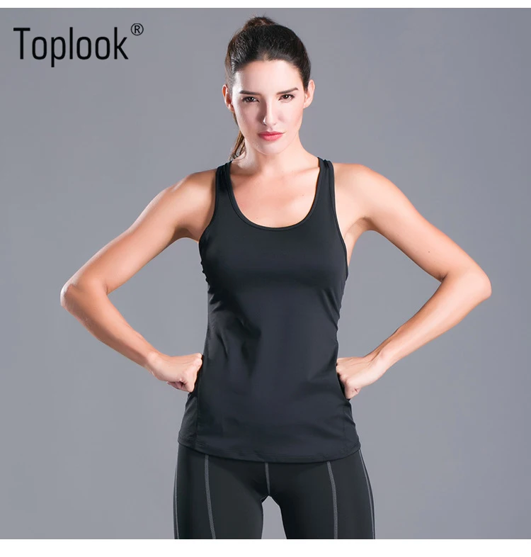 

Toplook Women'S Sports Vest Quick Drying Running Training Bottoming Shirt PRO Yoga Fitness Breathable Gym Wear Yoga Tops B34, As pictured