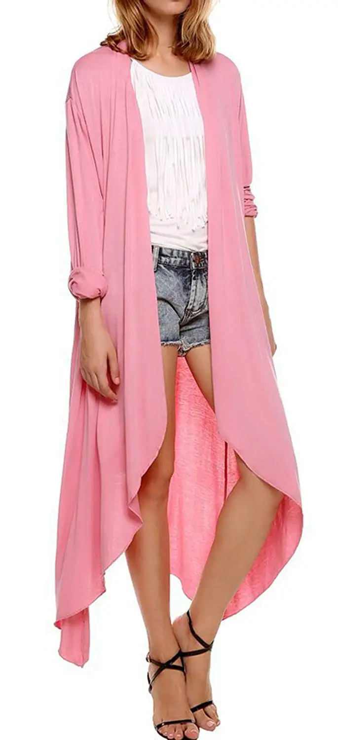 VOGRYE Womens Lightweight Kimono Long Cardigan Open Front Lightweight Blouse Long Sleeve Casual