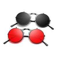 

Custom Logo Personalized Retro Metal Steampunk Round John Lennon Flexible Flip Up Sunglasses