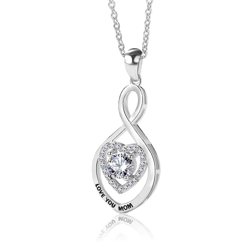 

Fashion Ladies 925 Sterling Silver Love You Mom Double Heart Necklace Pendant, White