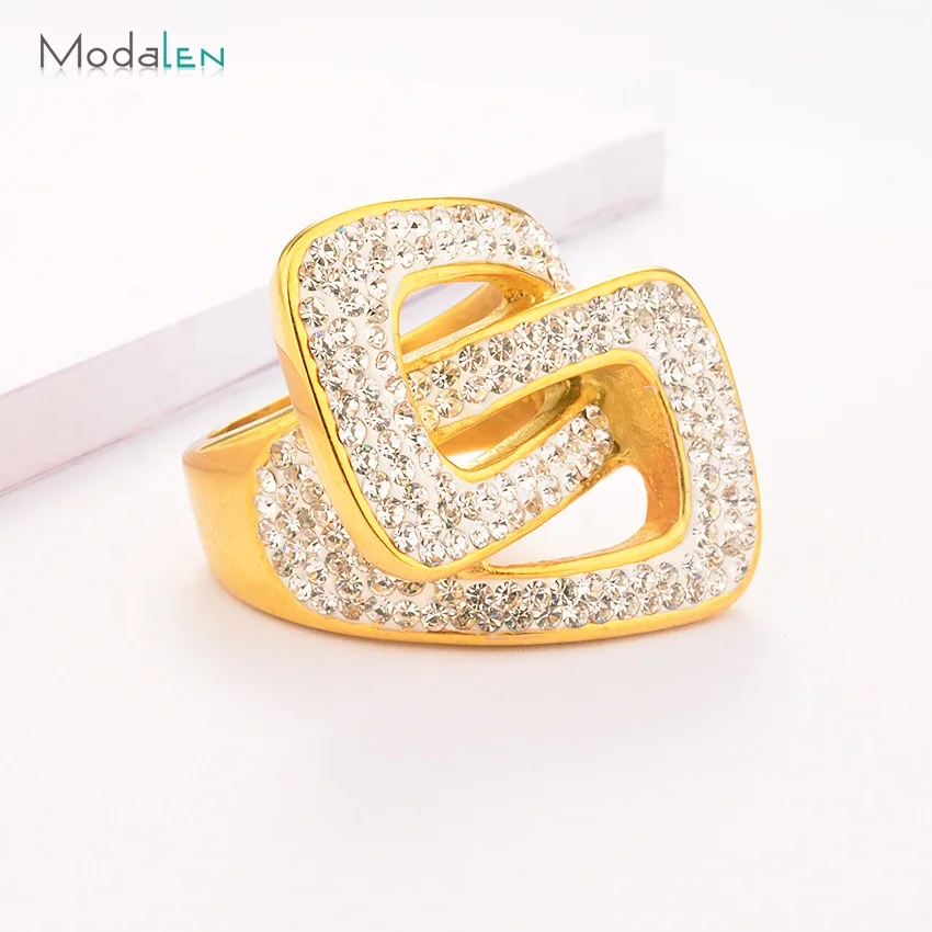 

Modalen Dubai Cubic Zirconia Design Jewelry Gold Plated 316L Stainless Steel Ring, More color for your chosoing