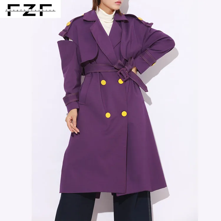 

Purple Khaki Fancy Clothes Women Ladies Winter Trench Coats, Purple and kahaki