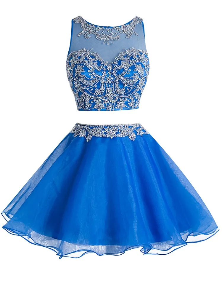 Royal Blue Short Puffy Heavy Beaded Top Two Piece Homecoming Dress ...