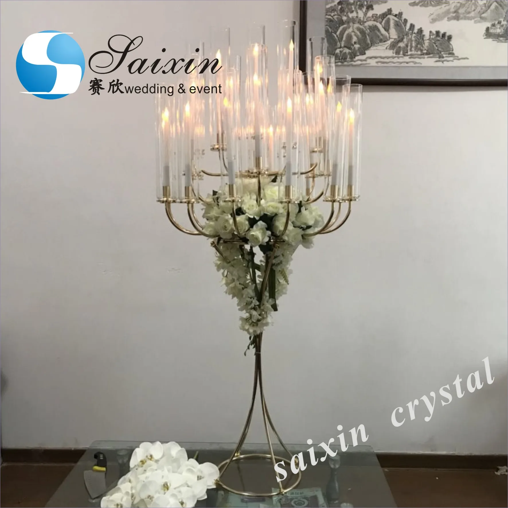 Wholesale Crystal Cheap Tall Glass Flower Vases For Wedding Centerpiece
