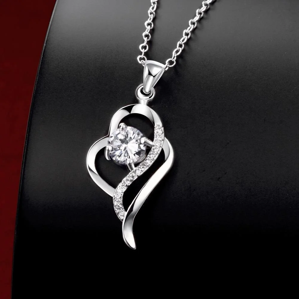 

newest jewelry women love heart pendant necklace with zircon, Silver;customized color