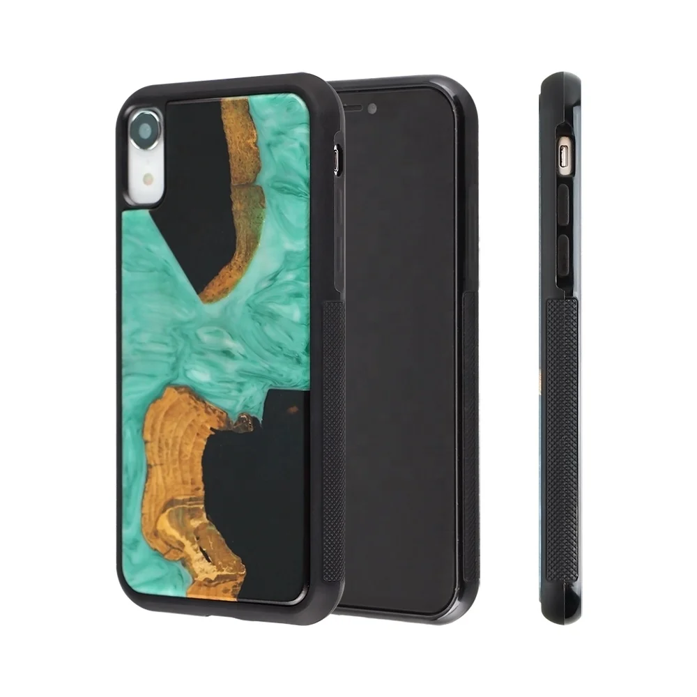 

2021 New Arrivals Luxury Green Blue Resin Epoxy Wood Cell Phone Case For iPhone X XR XS Max, Customised