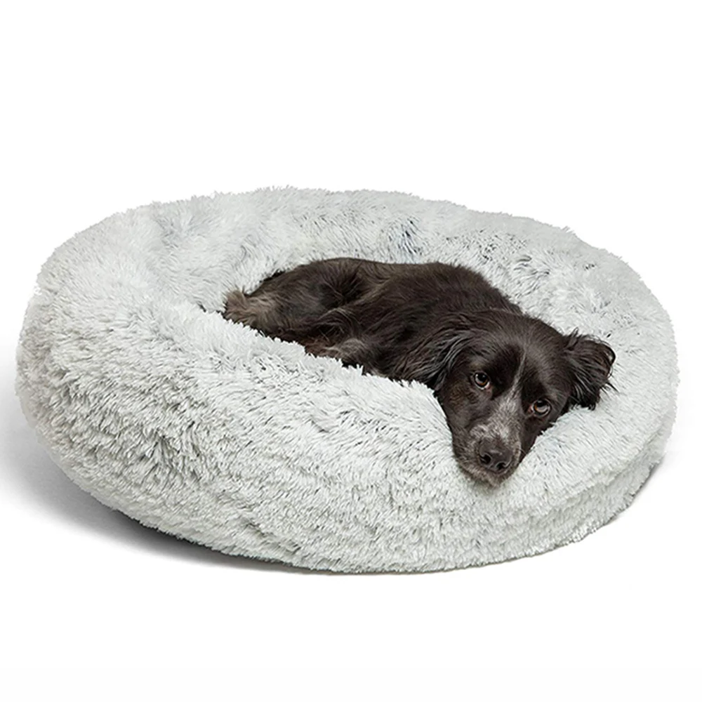 

Wholesale Multiple Sizes Warming Luxury Faux Fur Donut Dog Cat Cuddler Soft Round Donut Pet Cushion Bed, Gray, brown, red, blue, orange, green