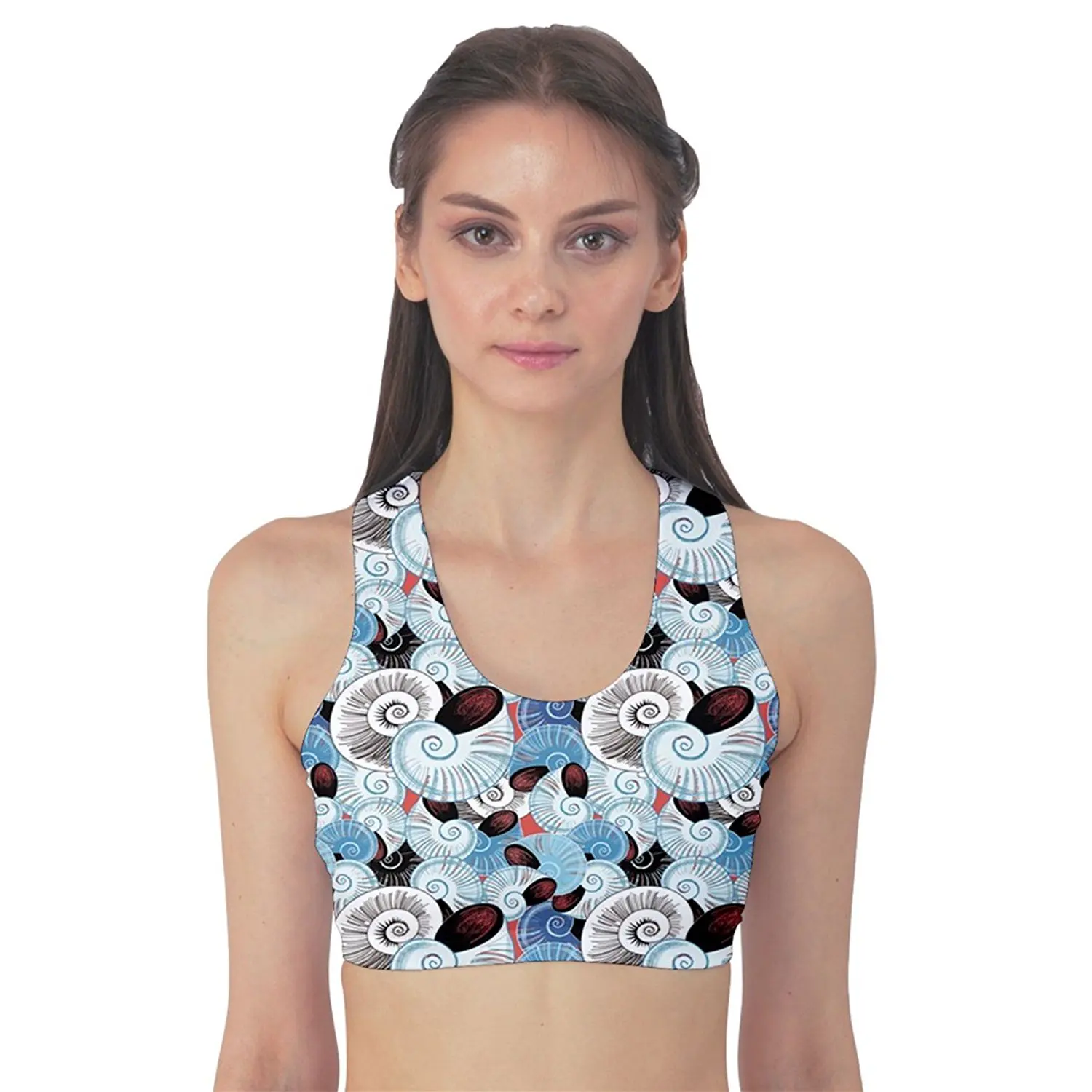 Blue Graphic Pattern Of Different Seashells Women's Sport Bra