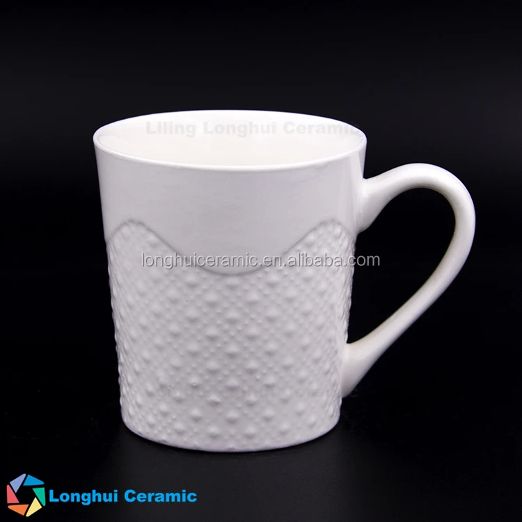 Wholesale Yiwu Market Custom Cheap 6oz Embossed White Ceramic Coffee
