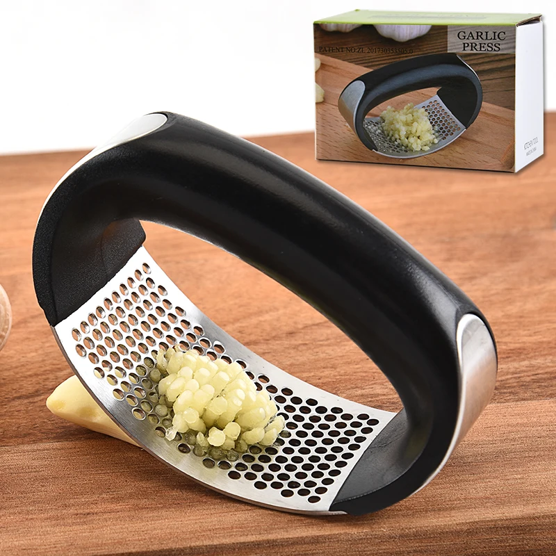 

Exclusive design stainless steel garlic mincer rocker press, Black