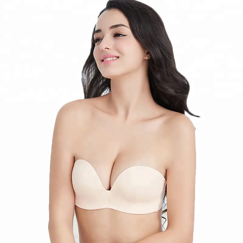 

Soft Breathable Seamless Strapless Gather Push Up Bra For Women, Black;beige;white