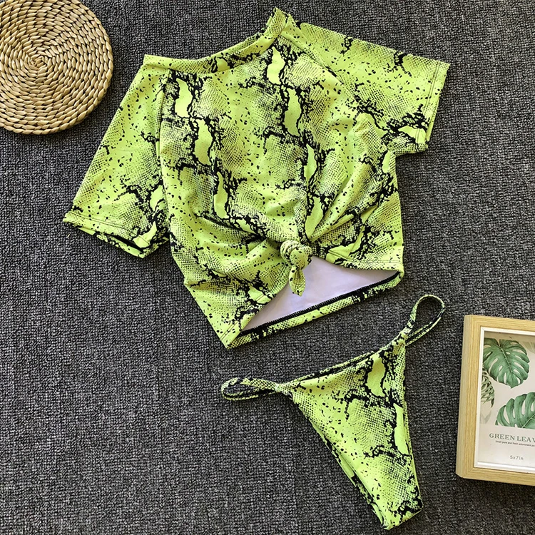 2019 Explosion Knotted Design Snake Pattern Sport Swimwear Women Sexy Bikini, As picture