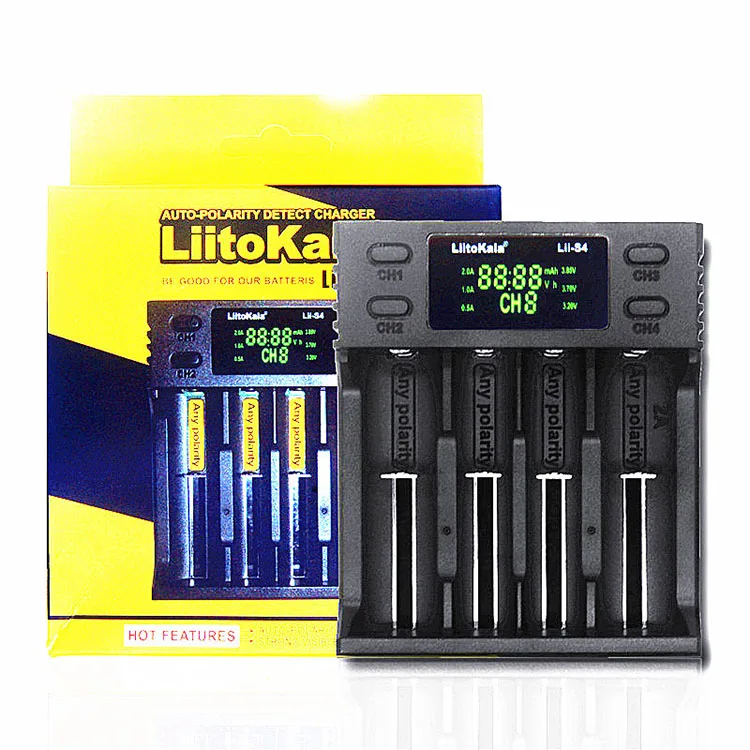 LiitoKala Lii-S1 S2 lii S4 battery Charger for 18650 26650 21700 18350 AA AAA 3.7V/3.2V/1.2V/1.5V lithium NiMH battery, Black